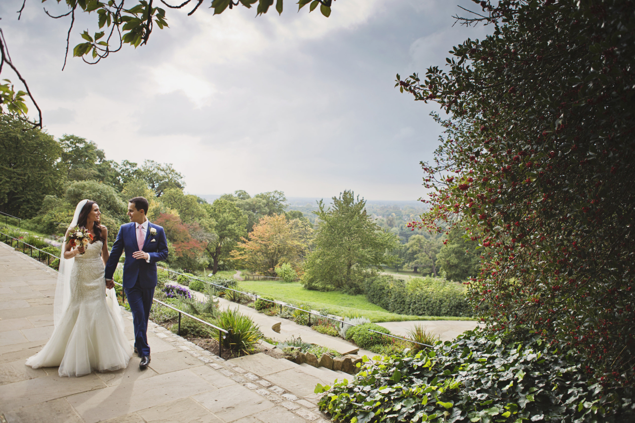 A newlywed couple take a stroll in Lancashire